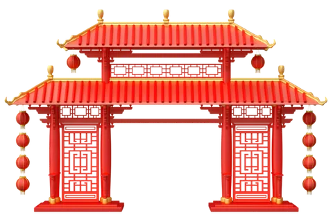 中式国潮元旦春节跨年古风牌坊新年边框模型