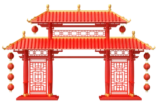 中式国潮元旦春节跨年古风牌坊新年边框模型