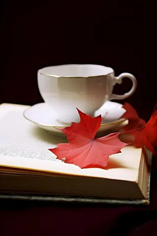 书本树叶秋叶红色简约背景