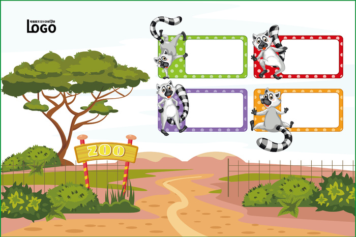 动物世界卡通不干胶标签贴纸