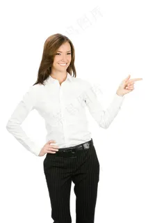 白色背景上年轻的商业女性肢体动作图片