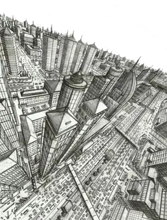 城市线条画黑白