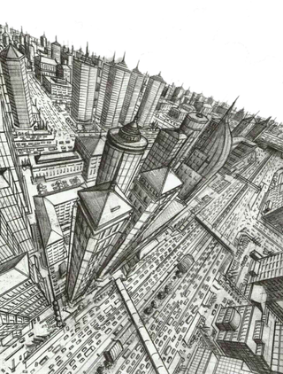 城市线条画黑白