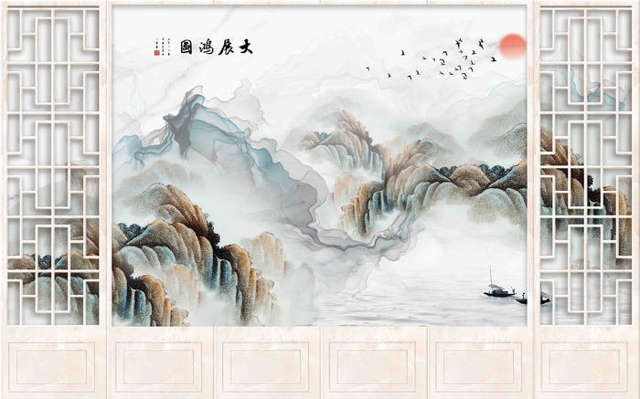 新中式背景墙psd模版下载