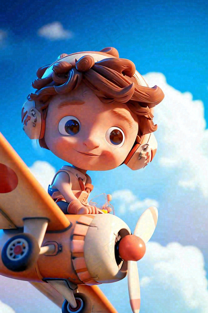 卡通飞行男孩少年可爱儿童节日，玩耍乐趣玩具