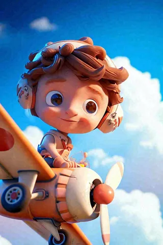 卡通飞行男孩少年可爱儿童节日，玩耍乐趣玩具