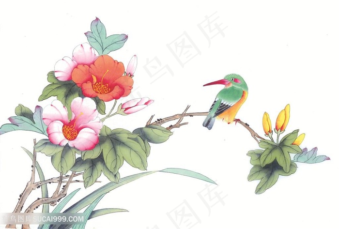 中式花鸟树枝装饰画