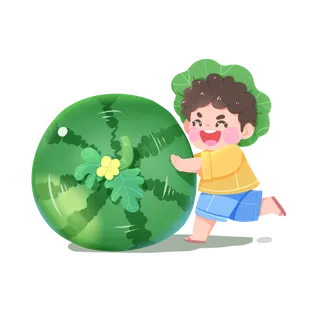 二十四节气立夏推西瓜奔跑卡通小男孩
