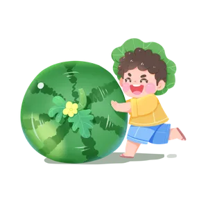 二十四节气立夏推西瓜奔跑卡通小男孩