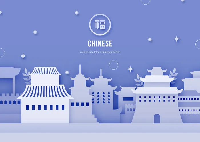 古代建筑剪纸艺术PSD素材psd模版下载