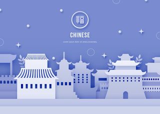 古代建筑剪纸艺术PSD素材