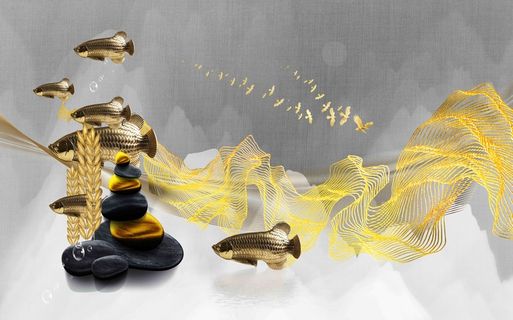 新中式金鱼背景墙