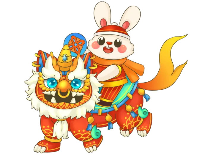 年兽和兔子或福娃过新年迎新春兔子骑着年兽