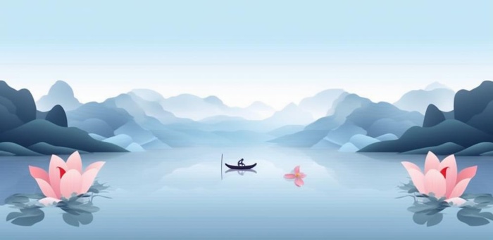 山水画湖泊花背景(1200x587)