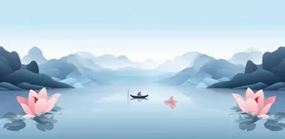 山水画湖泊花背景