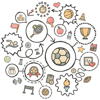 体育项目图标拼图卡通线条画少儿兴趣班