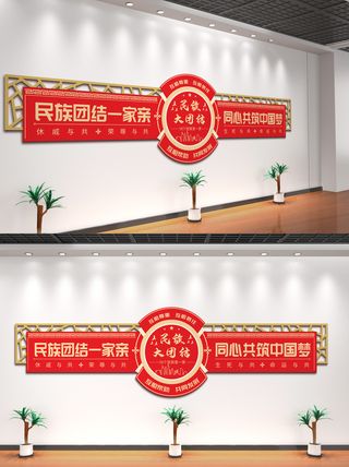 红色民族团结文化墙党建文化墙