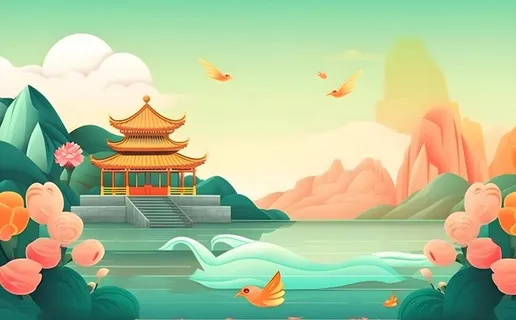 国风山水阁楼古风背景