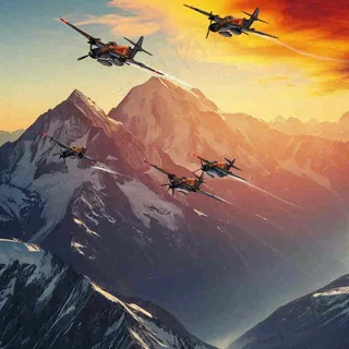 落日下的连绵山脉，飞机战斗机，冰川云海