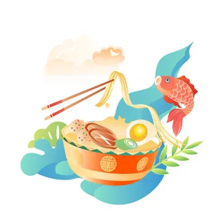 国潮中国风传统小吃食物地方特色菜美食元素插画海报图片素材