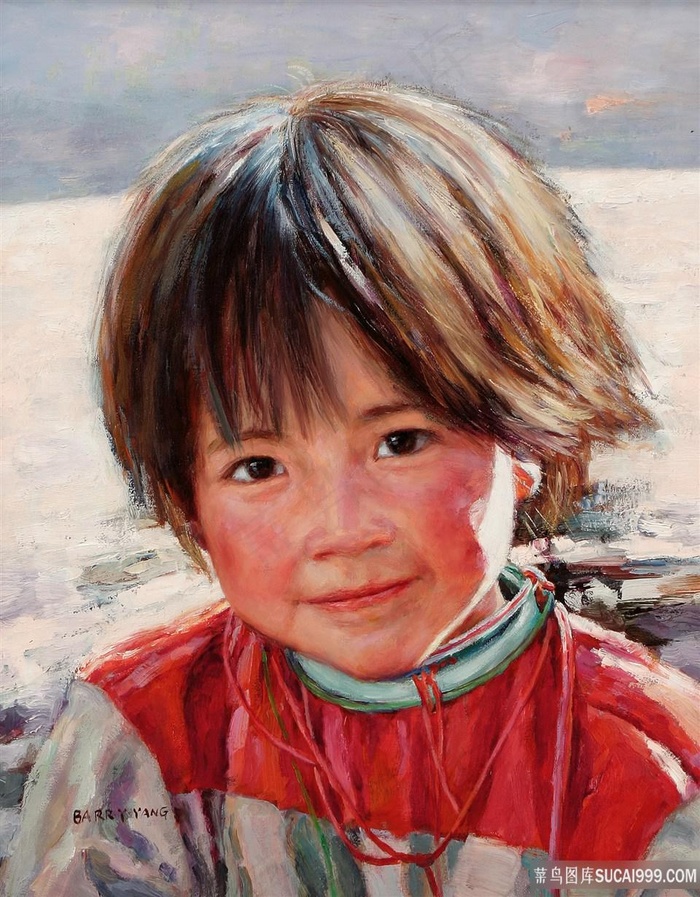 小男孩唯美肖像油画