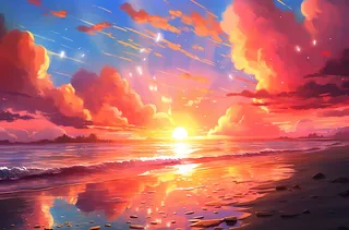 夕阳西下日落多云的天空洋溢着青春活力的风插画背景