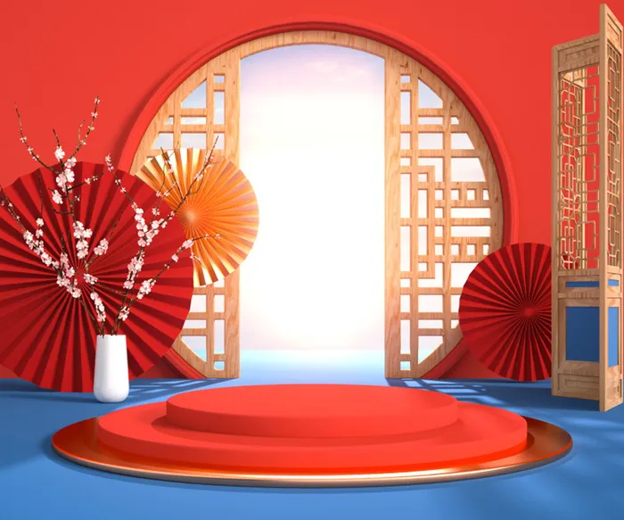 中国风古典背景红色喜庆新年主图背景psd模版下载