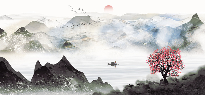 水墨中国风山水画PSD素材