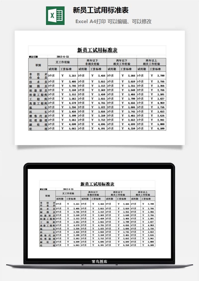 新员工试用标准表excel模板