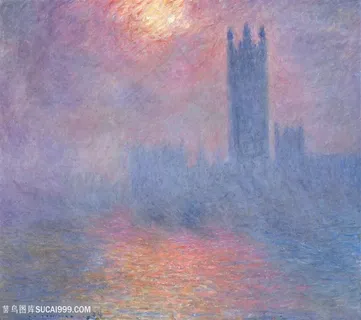 印象派莫奈夕阳中的大厦风景油画图片 印象派莫奈夕阳中的大厦风景油画图片