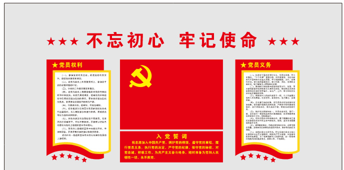 党员活动室党建文化墙不忘初心牢记使命、入党誓词、党员的权利、义务