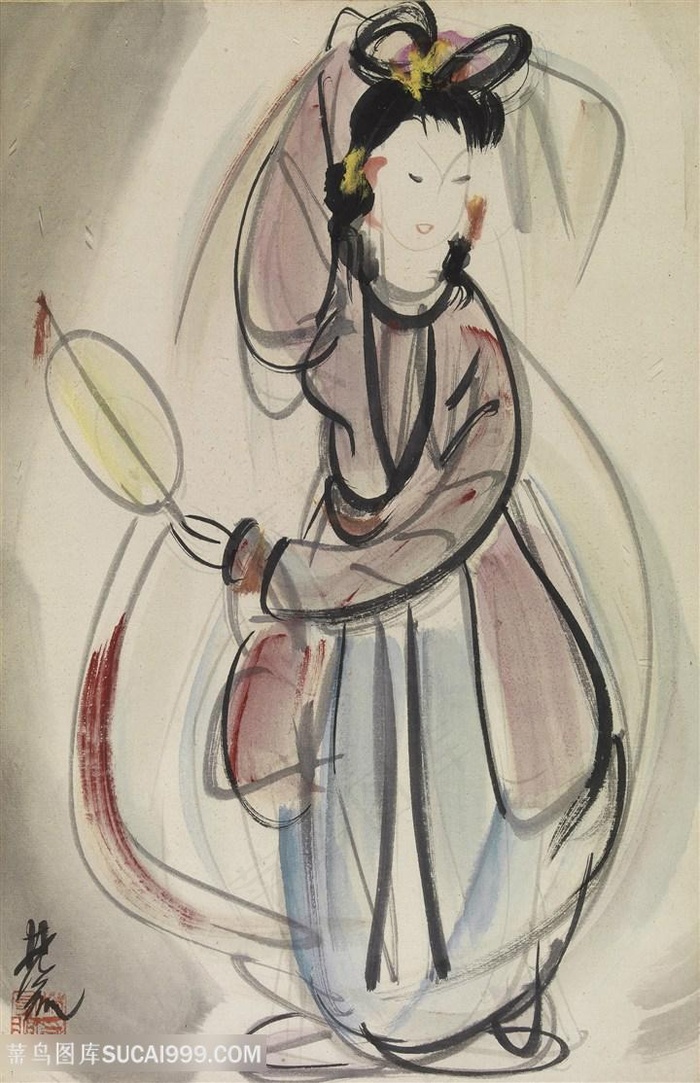 林风眠手绘唯美美女水彩装饰画