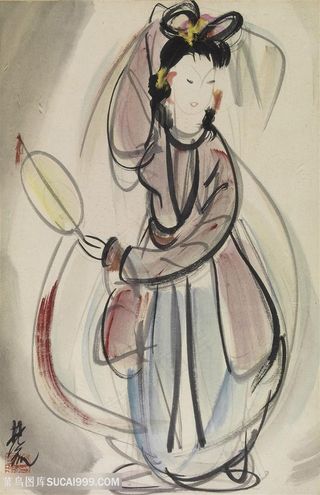 林风眠手绘唯美美女水彩装饰画