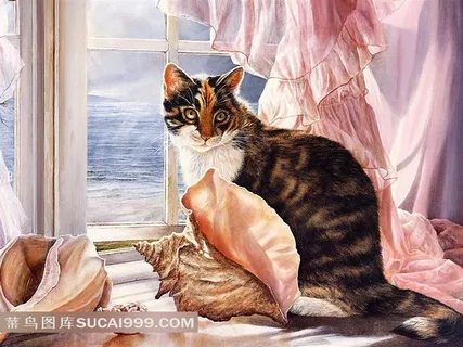 手绘可爱猫咪精美油画