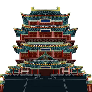 复古中国风国潮古建筑插画手绘高楼古塔PSD素材亭子png免抠图