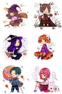 卡通万圣节手绘人物可爱小女孩