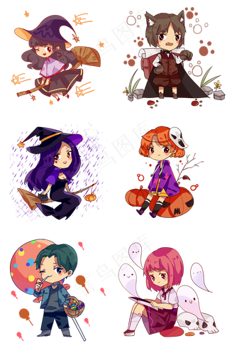 卡通万圣节手绘人物可爱小女孩