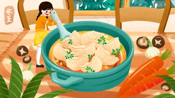 冬至插画小女孩煮水饺 冬至插画小女孩煮水饺