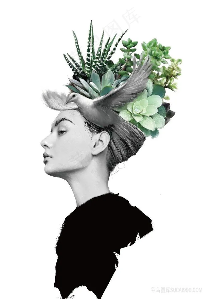 唯美植物草美女装饰画