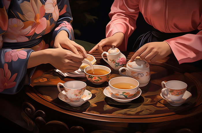 泡茶倒茶茶具插画背景(4080x2688)