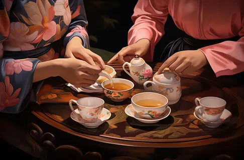 泡茶倒茶茶具插画背景