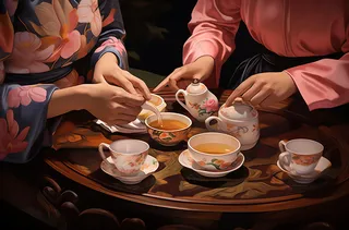 泡茶倒茶茶具插画背景