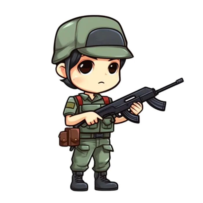 士兵军人拿着枪卡通免抠(1024x1024)