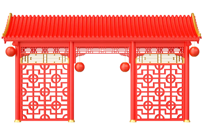 国潮元旦春节跨年古亭牌坊新年边框模型