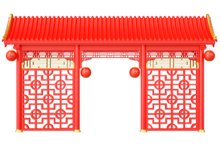 国潮元旦春节跨年古亭牌坊新年边框模型