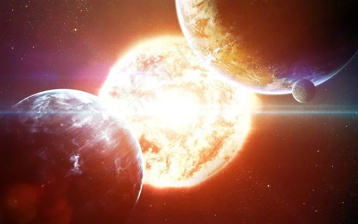 宇宙中的太阳和星系高清图片