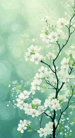 春天枝头上开满花朵，春分摄影图