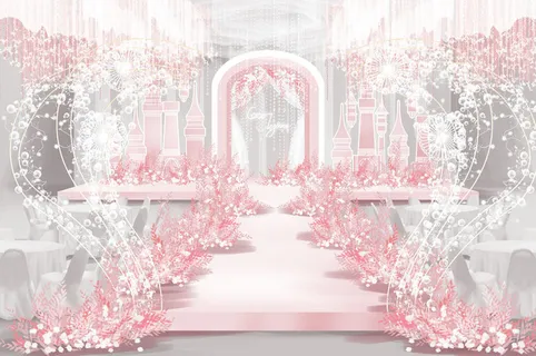 梦幻唯美粉色系城堡婚礼效果图