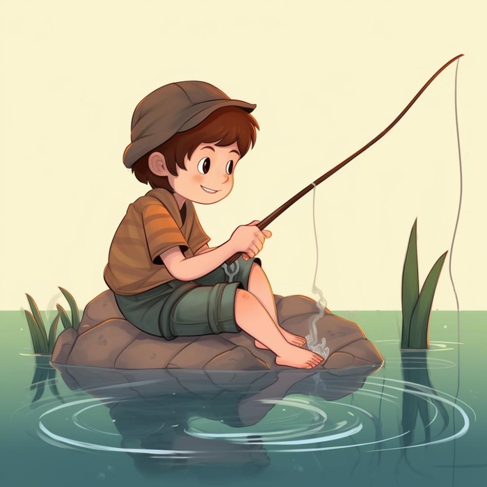 男孩钓鱼形象元素