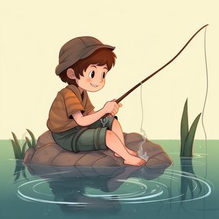 男孩钓鱼形象元素